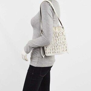 Burberry White Leather Laser Cut Bucket Bag